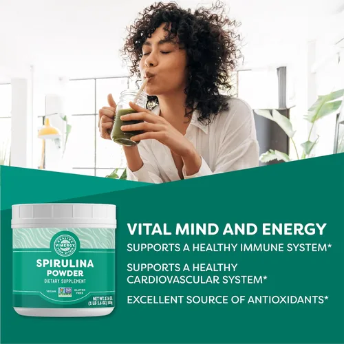 Miniatura 2 de Vimergy Polvo de espirulina, 166 porciones – Tamaño de valor – Polvo de verduras – Superalimento de algas azul-verde ricas en nutrientes