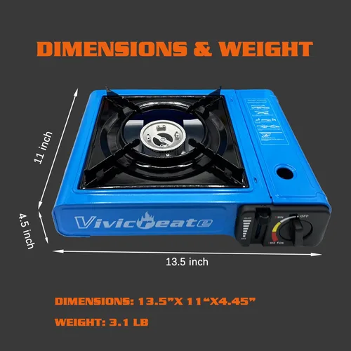 Miniatura 4 de Vivicreate Estufa de butano portátil de 7000 BTU, estufa de butano con encendido automático para campamento, quemador de gas portátil ligero con Azul