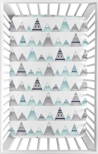 Miniatura 17 de Sábana bajera ajustable para cuna de árbol triangular en blanco y negro para Bear Mountain Colección de acuarela por Sweet Jojo Designs Árbol Geo