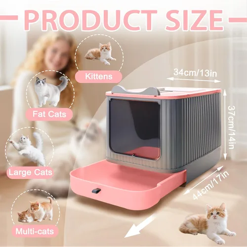 Miniatura 2 de Caja de arena para gatos con tapete de arena, caja de arena grande de 17"x14"x13" para gatos grandes, cajas de arena cerradas extraíbles, caja