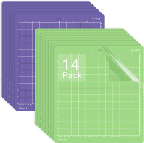 Paquete de 14 alfombrillas de corte de 12 x 12 pulgadas, 8 de agarre estándar y 6 alfombrillas adhesivas de agarre fuerte compatibles con Cricut
