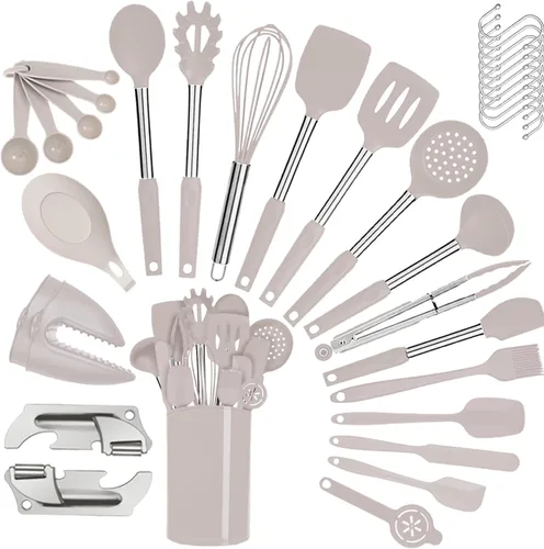 Miniatura 6 de Juego de utensilios de cocina de silicona con mango de acero inoxidable, juego de espátula, juego de utensilios de cocina, utensilios de cocina