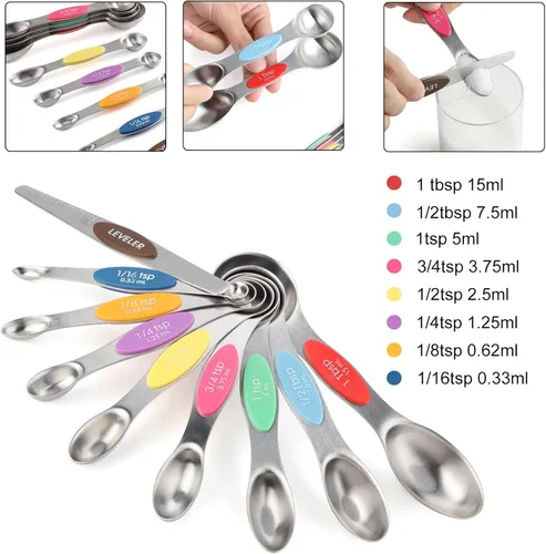 Miniatura 2 de Juego de cucharas medidoras magnéticas de acero inoxidable de doble cara, cucharadita apilable cucharada de medición para medir ingredientes secos