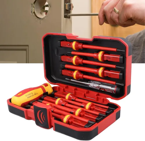 Miniatura 5 de Juego de destornilladores aislados, 1000 V profesional aislado electricista con cuchillas intercambiables, 13 piezas de destornillador magnético