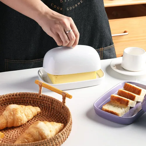 Miniatura 3 de Sweejar - Mantequillera de cerámica con tapa para encimera, mantequera de porcelana con asa de perilla, recipiente de mantequilla para mantequilla
