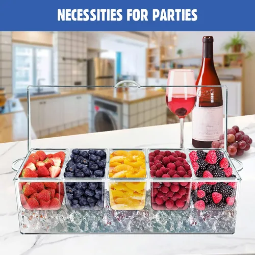Miniatura 4 de LIMOEASY Tazón para Dips Refrigerado (Paquete de 2), Tazón de Servir de 25 oz con Hielo y Tapa para Fiestas, Plato de Servir Frío para Hummus