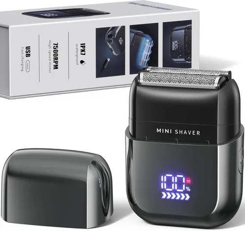 Telfun Mini afeitadoras eléctricas de aluminio para hombres, afeitadora facial portátil de viaje para hombres, afeitadora de barba eléctrica USB-C