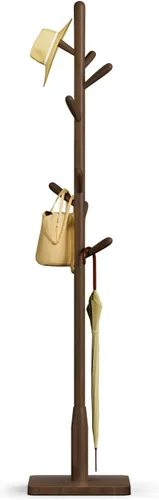 Miniatura 11 de Perchero de madera maciza, perchero independiente en forma de árbol con 11 ganchos, poste principal de 1.6 pulgadas de diámetro para ropa, soporte
