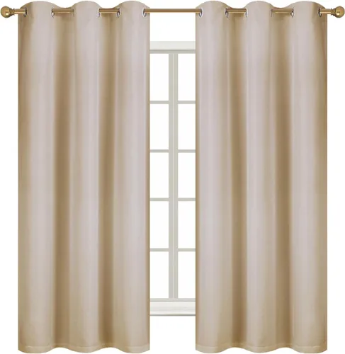 Miniatura 3 de Diraysid Cortinas 100% opacas de lino beige para dormitorio, con ojales, aislamiento térmico, cortinas de oscurecimiento de habitación