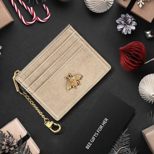 Miniatura 34 de SEAVILIA Tarjetero llavero cartera para mujer con ventana de identificación RFID monedero regalo abeja delgada minimalista pequeña cartera