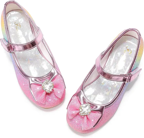 Miniatura 8 de Furdeour Zapatos de vestir para niñas, zapatos de princesa Mary Jane para bodas, flores, damas de honor, tacones con purpurina para niños pequeños