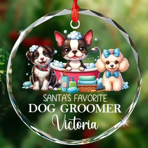 Adorno de cristal personalizado para peluquero de perro favorito de Santa, adorno de Navidad para peluquero de perros 2025, adornos personalizados
