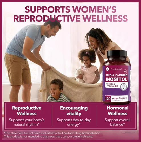 Miniatura 7 de Intimate Rose Suplemento de mio-inositol y D-Chiro inositol con folato y vitamina D - Apoya el equilibrio hormonal, los ciclos regulares y la salud