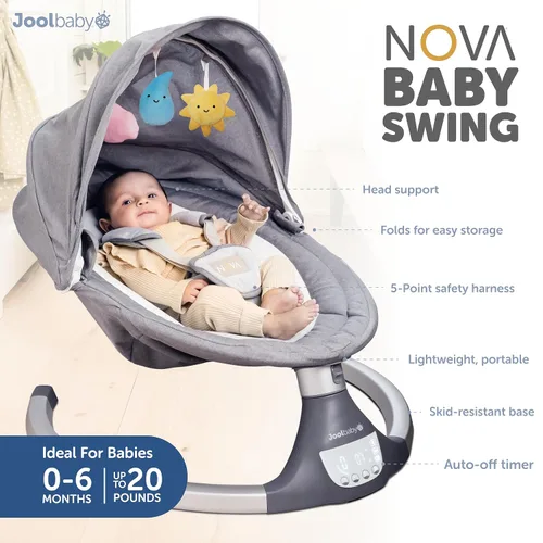 Miniatura 2 de Jool Baby Nova Swing para recién nacidos, columpio eléctrico motorizado para bebés, música Bluetooth, 10 melodías preestablecidas, control remoto