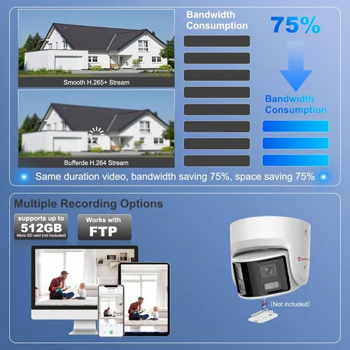 Miniatura 6 de Anpviz Cámara de seguridad PoE de doble lente 4K/8MP para exteriores, gran angular de 180 grados, cámara panorámica IP con cable de 180°