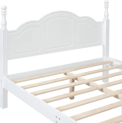 Miniatura 5 de Merax Cama clásica retro de madera maciza con cabecero, marco de cama matrimonial, no necesita somier, fácil de montar, color blanco