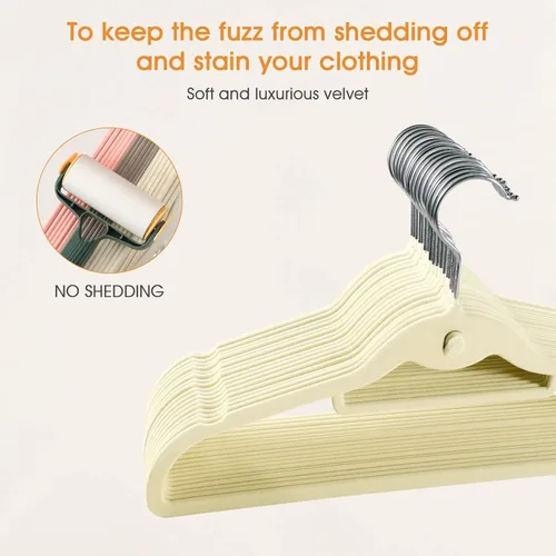 Miniatura 7 de Perchas de terciopelo para ropa, delgadas, apilables, antideslizantes, color beige, para ahorrar espacio, perchas resistentes para adultos