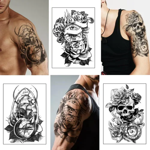 Miniatura 7 de Yazhiji 36 hojas de calcomanías temporales de tatuajes, 12 hojas de tatuajes falsos para hombres o mujeres, con 24 hojas, color negro pequeño Lobo