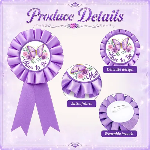 Miniatura 5 de Chunful Butterfly Theme Mom to Be Sash Baby Shower Dad to Be Pin and Flower Crown Headband for Gender Reveals Party Baby Shower Party Favors for