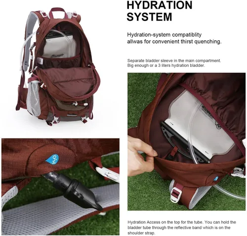 Miniatura 7 de Mochila de senderismo Mountaintop de 25L/40L, mochila de viaje ligera para senderismo al aire libre, camping, para hombres y mujeres Granate