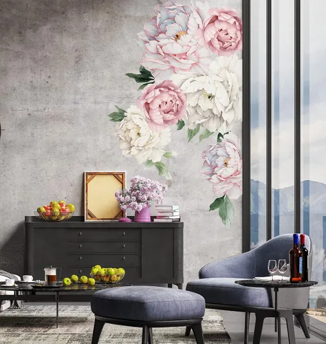Miniatura 2 de Pegatina de pared de peonía grande con diseño de peonía, calcomanías de pared de flores para niños, acuarela, floral, removible, despegar y pegar