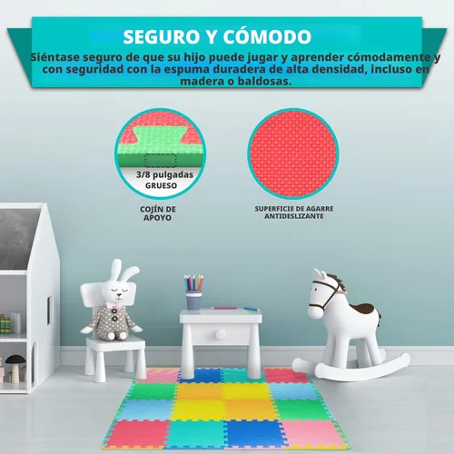 Miniatura 4 de ProSource Alfombra de espuma para rompecabezas para niños y bebés con colores sólidos, 36 o 16 azulejos encajables con bordes, Negro/Gris/Blanco