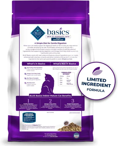Miniatura 2 de Blue Buffalo Basics - Alimento seco para gatos sin granos, cuidado de la piel y el estómago, dieta de ingredientes limitados para gatos maduros
