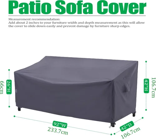 Miniatura 2 de F&J Outdoors Funda para Sofá de Patio Extra Grande de Servicio Pesado Impermeable Anti-UV para Muebles, 92 pulgadas de ancho x 42 pulgadas de Gris