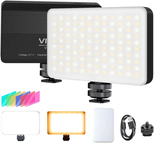 VIJIM VL120 - Luz de video para cámara, mini luz de cámara LED bicolor, iluminación de fotografía portátil con 6 filtros de color, 3100 mAh