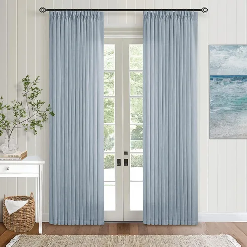 Miniatura 70 de Cortinas de lino natural con pliegues fruncidos de 120 pulgadas de largo para sala de estar, cortinas plisadas con ganchos y lengüeta trasera