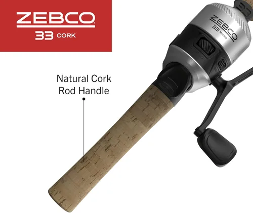 Miniatura 6 de Zebco 33 Combo de Carrete y Caña de Pescar con Corcho, Caña de Grafito con Mango de Corcho, Carrete de Pesca QuickSet Anti-Reversa con Alerta