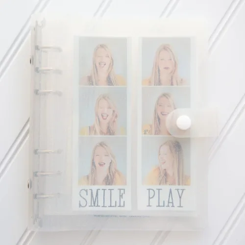 Miniatura 10 de Álbum de fotos de cabina de fotos - Cuaderno con purpurina de 6 anillas, carpeta brillante con 20 fundas para fotos de 2x6 - Se adapta a 80 tiras