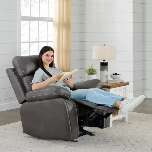 Miniatura 7 de KISLOT Silla reclinable de cuero manual, sofá balancín para adultos con brazo acolchado para sala de estar, dormitorio, asiento de cine en casa
