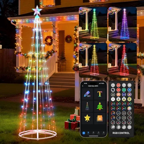 Miniatura 8 de Paquete de 2 Luces Inteligentes de Árbol de Navidad en Forma de Cono - Árbol Artificial de 5 Pies con 130 LED y 6 Pies con 154 LED con Estrella