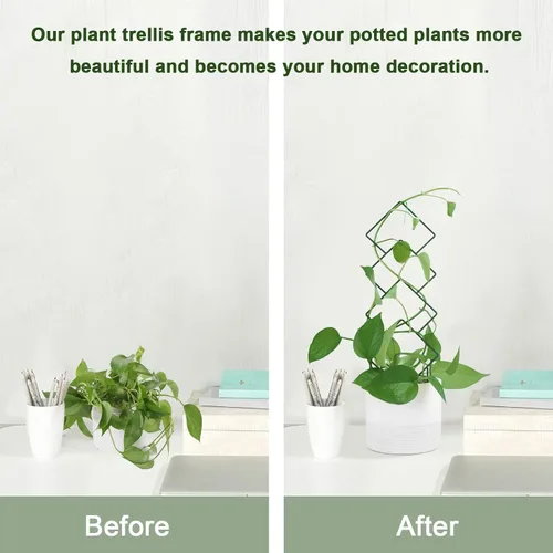 Miniatura 4 de Wellsign Enrejado de plantas de interior para plantas trepadoras, enrejado de metal de jardín pequeño de 16 pulgadas para plantas en macetas al aire
