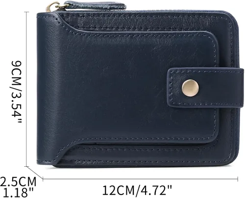 Miniatura 16 de GOIACII Cartera con cremallera para hombre, de piel auténtica, con bloqueo RFID, con cremallera, bolsillo para monedas, para identificación, con Café