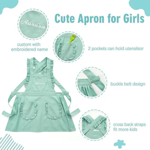 Miniatura 3 de MT WORLD Delantal para Niñas Pequeñas Delantales de Chef Personalizados para Niños con Nombre Delantales con Volantes para Niñas Pequeñas Vestido