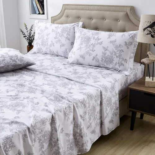 Miniatura 19 de FADFAY Juego de sábanas bajeras de tamaño individual color gris con estampado floral blanco con bolsillo profundo, súper suaves, de fácil cuidado