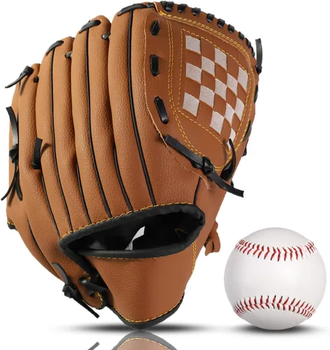 Miniatura 9 de Guantes de béisbol + juegos de pelotas, guante de sóftbol, guante de béisbol, 10.5-12.5 pulgadas para entrenamiento de jóvenes/adultos y juego