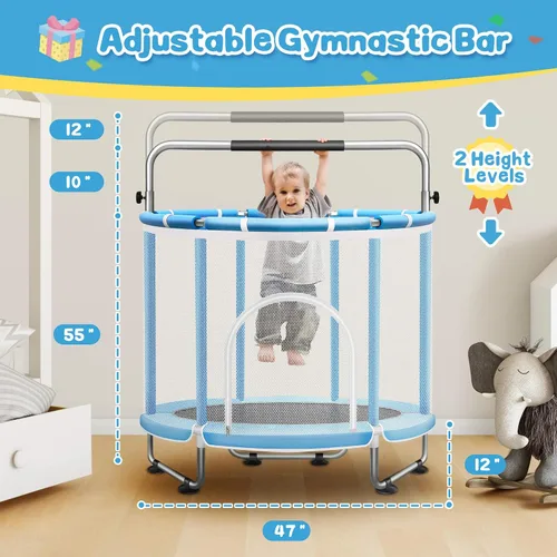 Miniatura 4 de Seray - Cama elástica de 55-65 pulgadas para niños con red de seguridad y mini pelotas, pequeño trampolín para niños pequeños para recreación