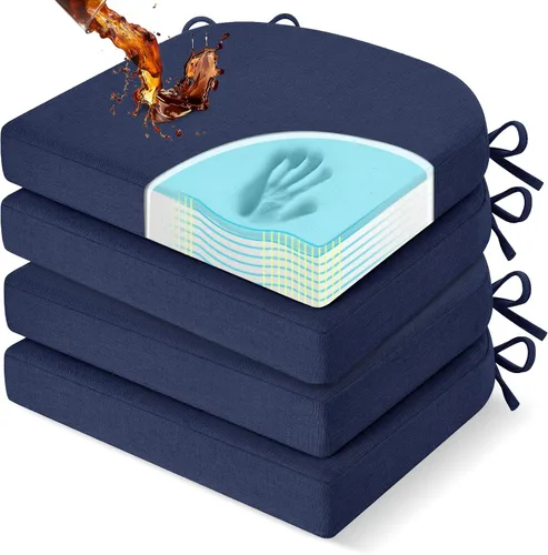 Miniatura 10 de downluxe Cojines para sillas de comedor, almohadillas de lino de espuma viscoelástica para sillas de cocina con lazos, cubierta impermeable, Beige