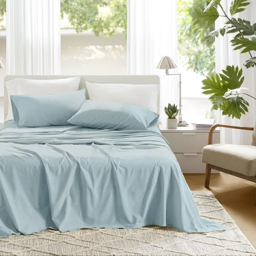 Miniatura 43 de Comfort Spaces Sábanas 100% algodón tamaño individual, transpirables, naturalmente frescas, sábanas de algodón suave con bolsillo elástico de 14