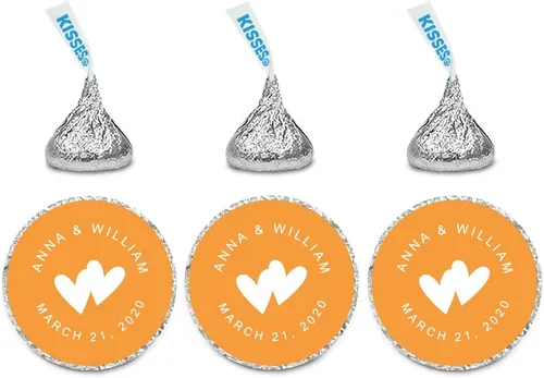 Miniatura 12 de Andaz Press Etiquetas personalizadas de gota de chocolate para boda, nombres y fecha redondos de novios, azul bebé, paquete de 240, personalizadas