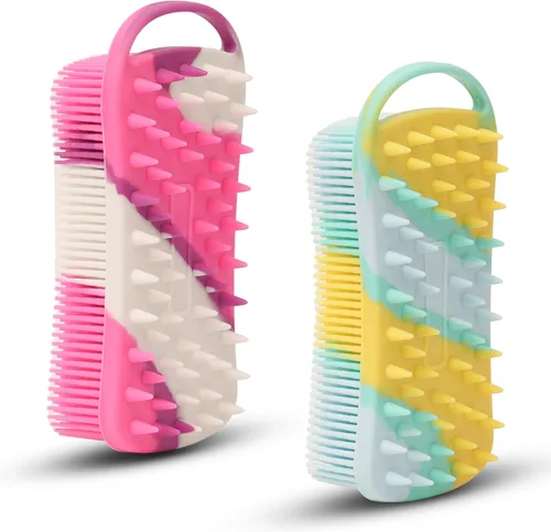 2 piezas de esponja corporal de silicona, esponja de baño y ducha exfoliante 2 en 1, esponja de loofah de silicona suave para piel sensible, Púrpura
