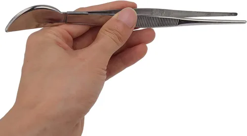Miniatura 5 de TOPINCN Pinzas para bonsái, pinzas largas de acero inoxidable para plantas con cabeza de espátula de luna, para el jardín del hogar, aflojamiento