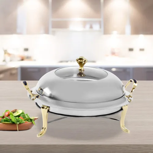 Miniatura 2 de Plato redondo para rozar, bandeja calentadora de bufé de acero inoxidable de 3.17 cuartos de galón con tapa y soporte de combustible para cocina