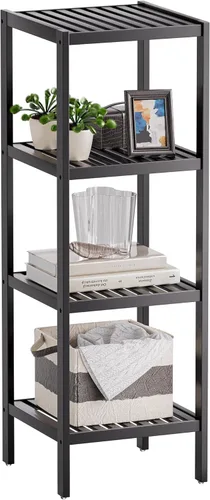 SMIBUY Estante de almacenamiento para baño, organizador de bambú de 4 niveles, estantería multifuncional para sala de estar, dormitorio, cocina Negro