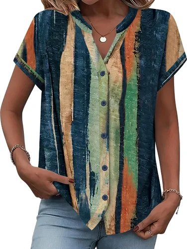 Miniatura 19 de Zeagoo Camisas con botones para mujer, camisetas de manga corta, cuello en V, blusas casuales de negocios