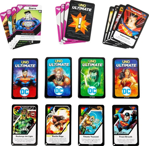 Miniatura 5 de Mattel Games UNO Ultimate DC - Juego de cartas para niños, fanáticos, adultos y noche familiar con 4 barajas de personajes, 4 cartas coleccionables