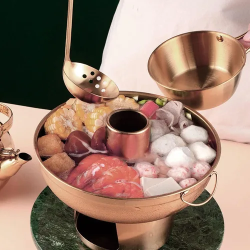 Miniatura 2 de Olla caliente de carbón pequeña, acero inoxidable pulido con diseño de chimenea para comedor buffet 410 acero inoxidable oro rosa 9.1 in 1 unidad